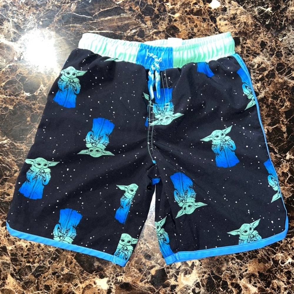 Star Wars The Child Baby Yoda Space‎ Boys Swim Trunks Size 6/7